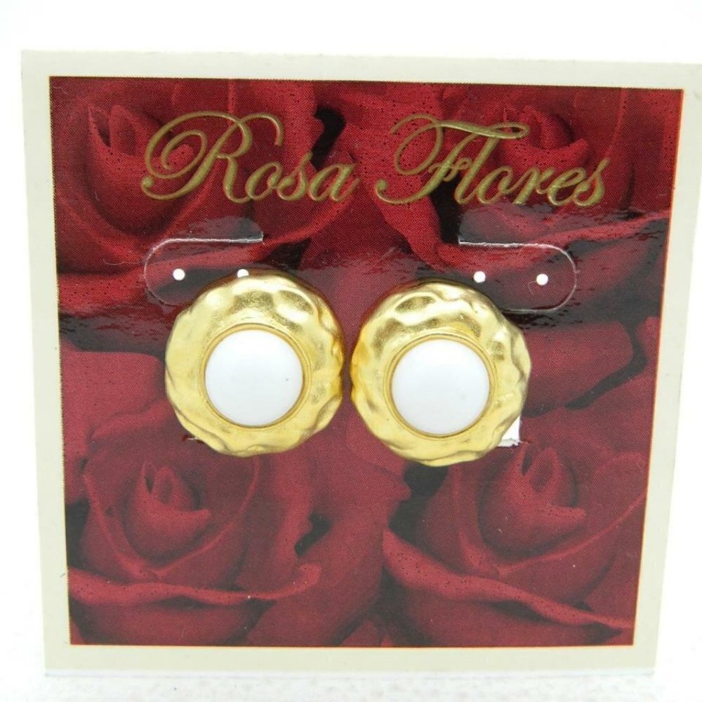New Old Stock ROSA FLORES White Glass Earrings